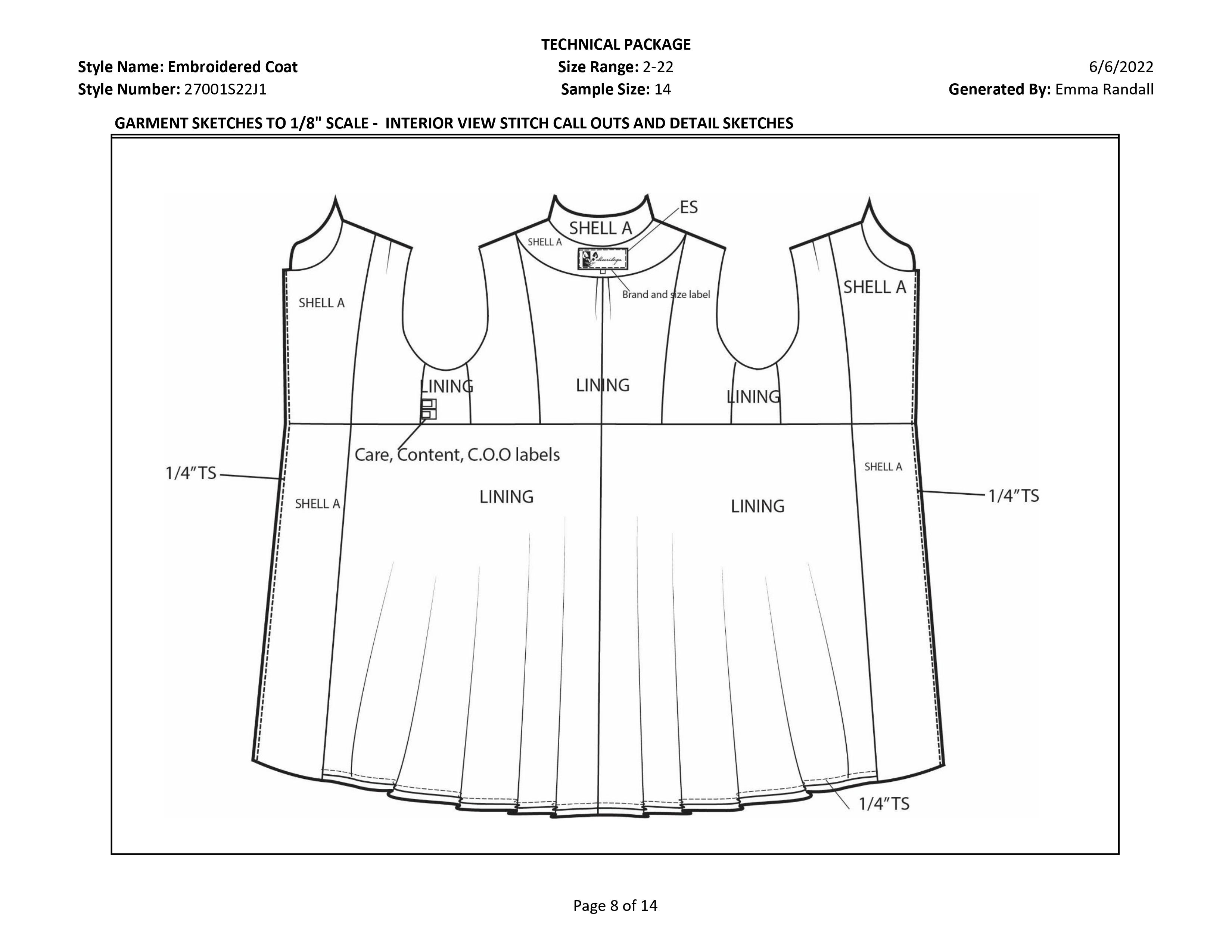 Embroidered Coat tech pack page 8