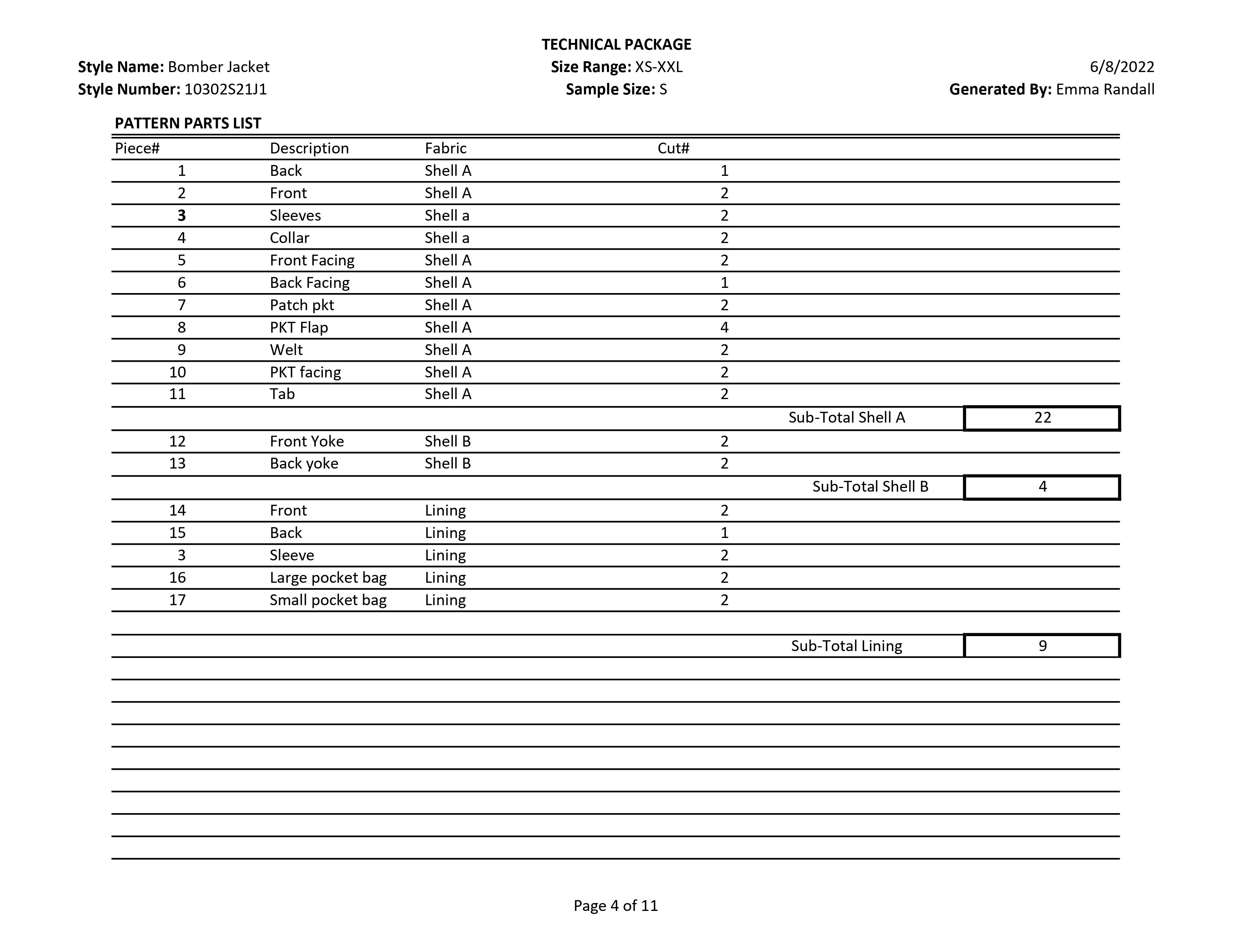 Bomber Jacket tech pack page 4