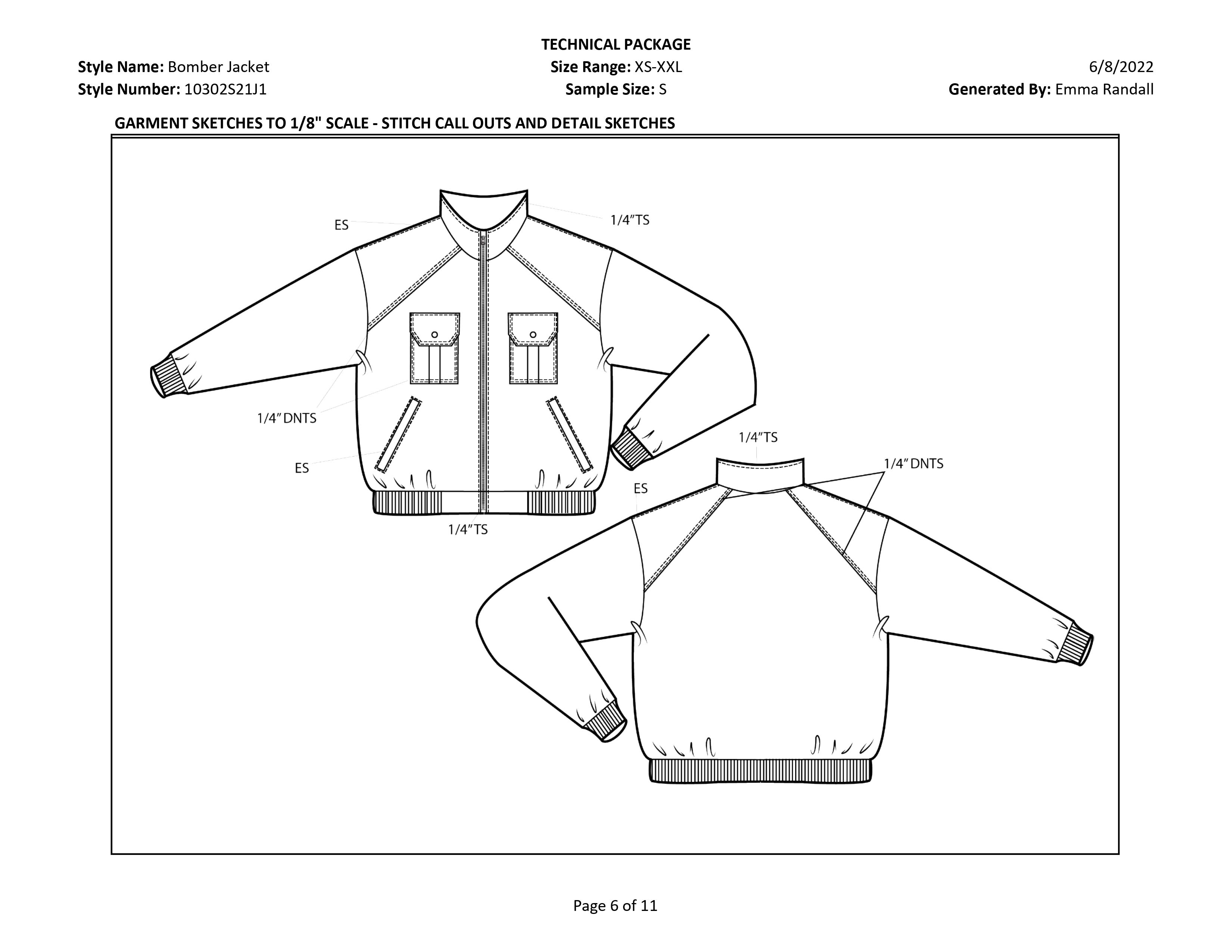 Bomber Jacket tech pack page 6