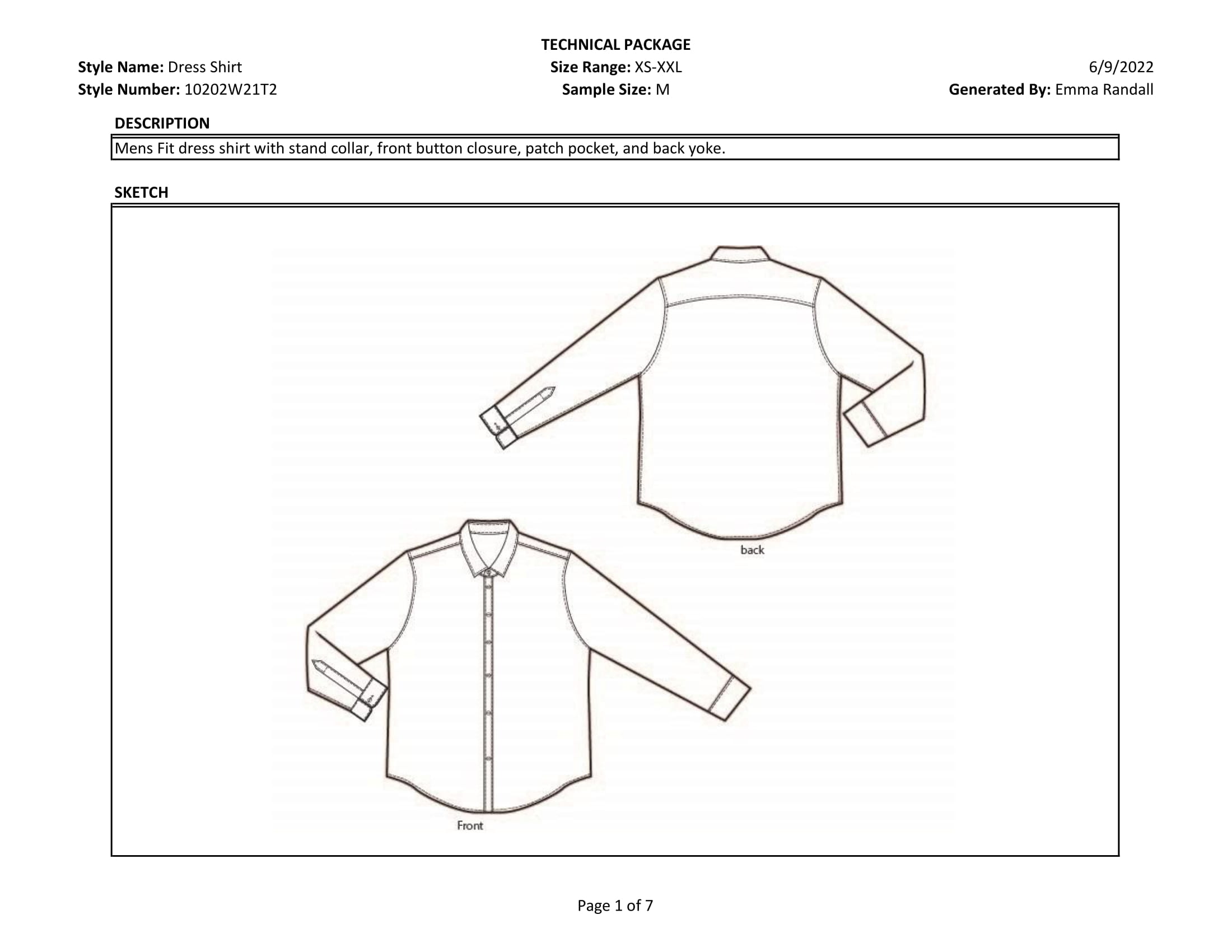 Dress shirt tech pack page 1